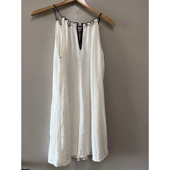Y2K Crinkle Gauze Embroidered Tassel Halter Top Swim cover White Boho festive L - Picture 3 of 8